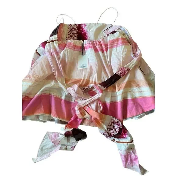 Aje‎ Kasbah Sunset Stripe Ruched Bow Back Mini Dress Size 16 NWT NEW $425